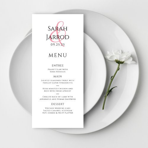 Modern Elegant Coral Pink Wedding Menu