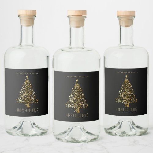 Modern Elegant Corporate Gold Christmas Holiday Liquor Bottle Label