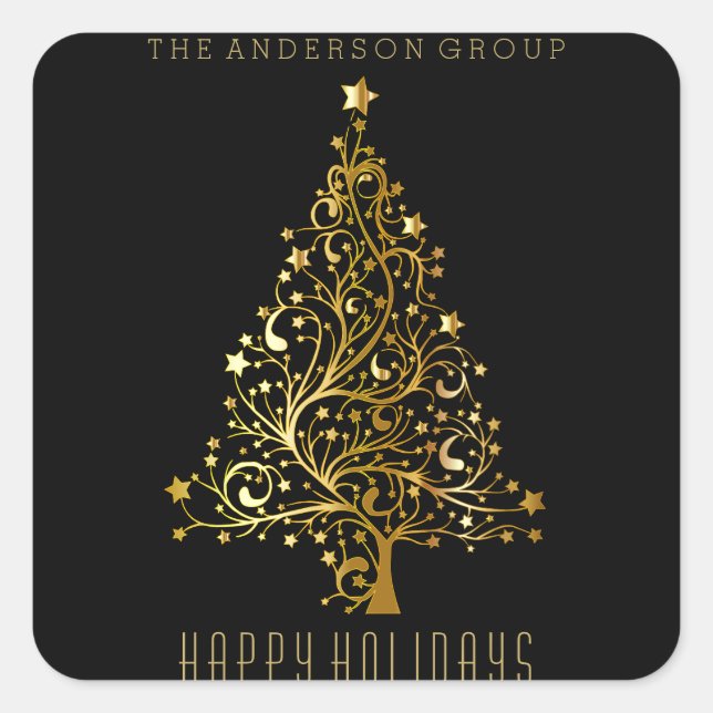 Modern Elegant Corporate Gold Christmas Holiday Square Sticker (Front)