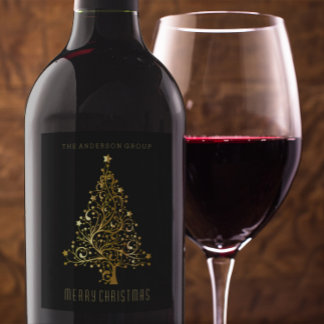 Modern Elegant Corporate Gold Christmas Holiday Wine Label