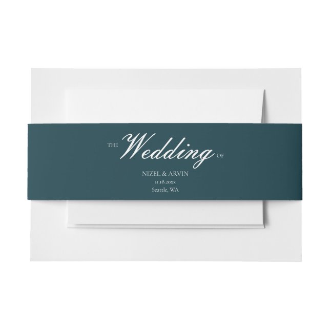 Modern Elegant Cotton Dark Green Wedding Invitation Belly Band (Front Example)