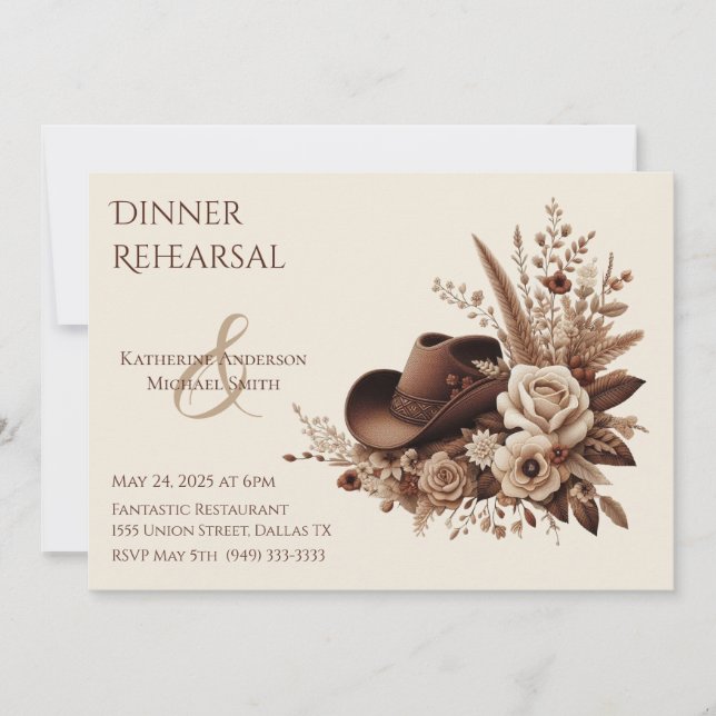 Modern Elegant Country Western- Floral  Invitation (Front)
