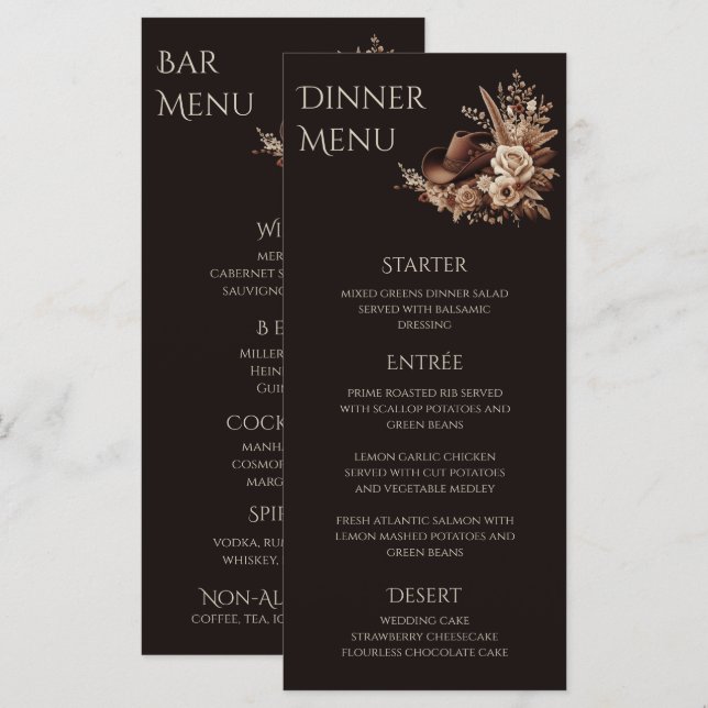 Modern Elegant Country Western- Floral Menu (Front/Back)