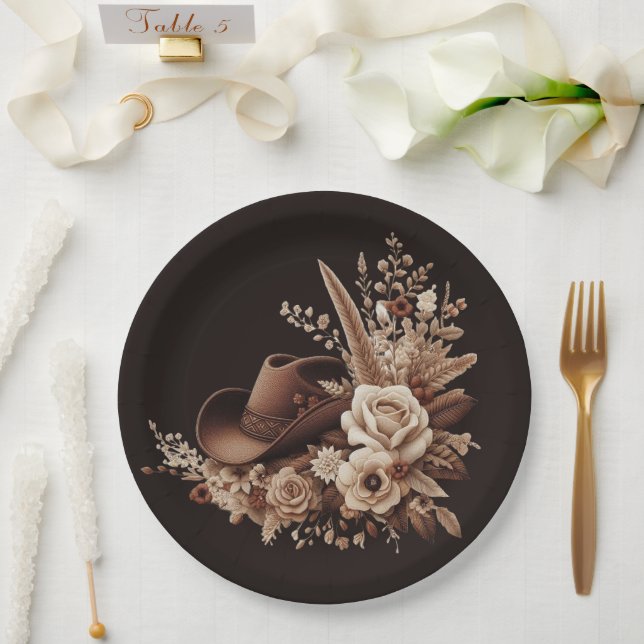 Modern Elegant Country Western- Floral  Paper Plates (Wedding)