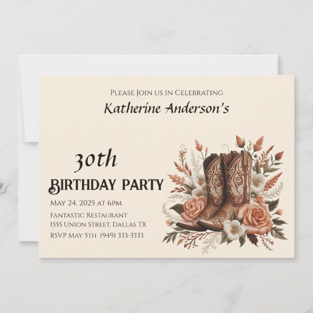 Modern Elegant Country Western- Flowers Invitation (Front)