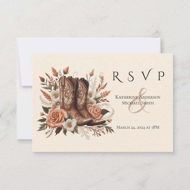Modern Elegant Country Western- Flowers RSVP Card (Front)