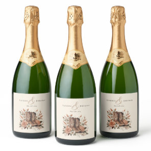 Modern Elegant Country Western- Flowers Sparkling Wine Label