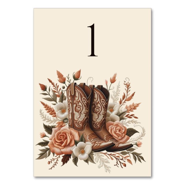 Modern Elegant Country Western- Flowers Table Number (Front)