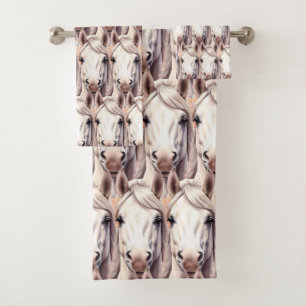 Modern, Elegant, Country White Horses  Bath Towel Set