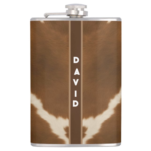 Modern Elegant Cow Faux Leather Collection Flask (Front)