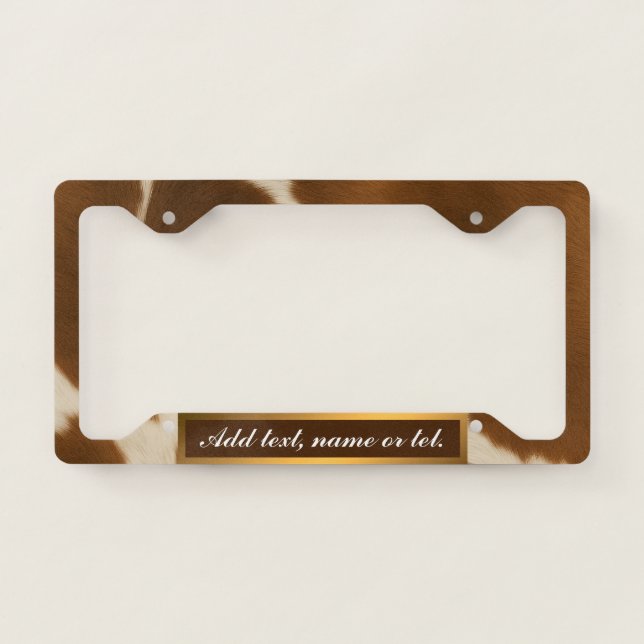 Modern Elegant Cow Faux Leather Collection License Plate Frame (Front)