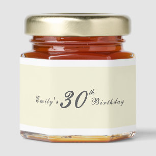 Modern Elegant Cream 30th Birthday Party Honey Jar Favors