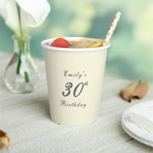 Modern Elegant Cream 30th Birthday Party Paper Cups
