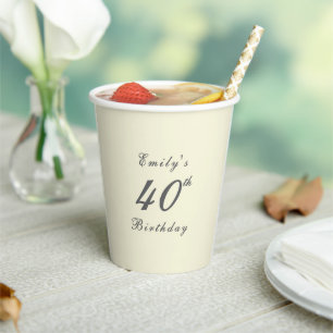 Modern Elegant Cream 40th Birthday Party Paper Cups
