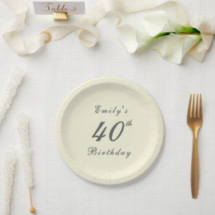 Modern Elegant Cream 40th Birthday Party Paper Plates