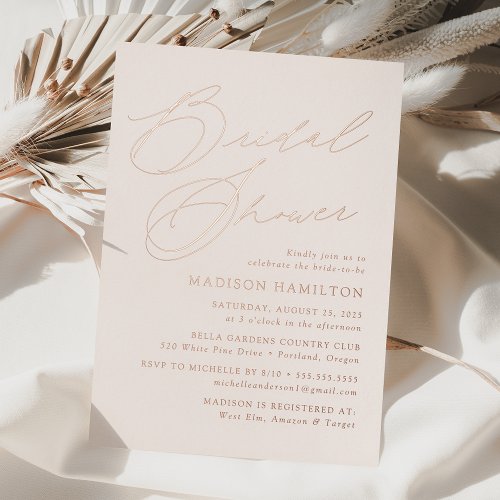 Modern Elegant Cream and Rose Gold Bridal Shower Foil Invitation