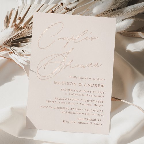 Modern Elegant Cream and Rose Gold Couples Shower Foil Invitation