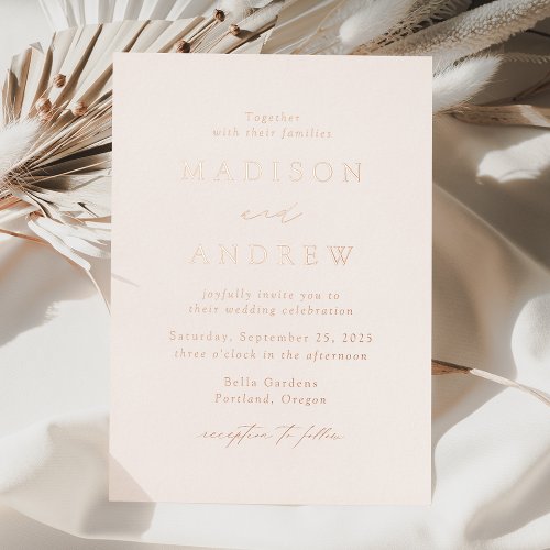 Modern Elegant Cream and Rose Gold Wedding Foil Invitation