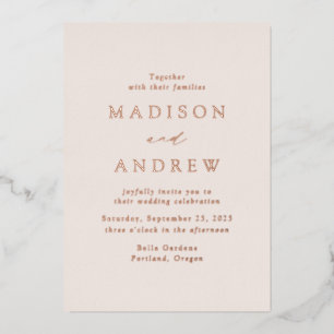 Modern Elegant Cream and Rose Gold Wedding Foil Invitation