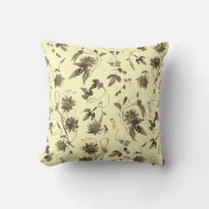 Modern Elegant Cream Beige Brown Floral Throw Pillow