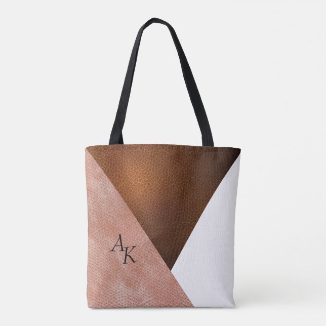 Modern Elegant Cream Leather Initials Personalized Tote Bag (Back)