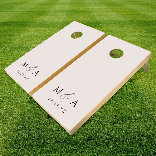 Modern Elegant Cream Monogram Wedding Cornhole Set