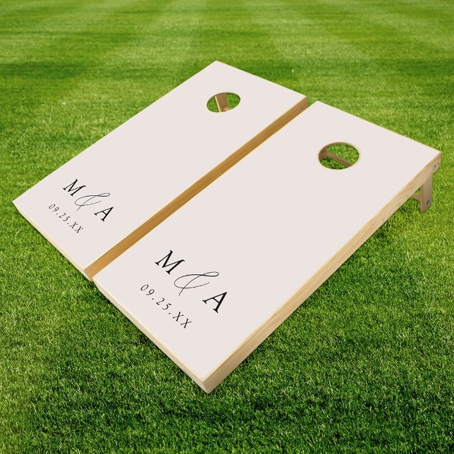 Modern Elegant Cream Monogram Wedding Cornhole Set (Creator Uploaded)