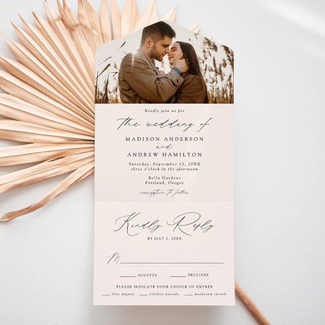 Modern Elegant Cream Photo Wedding All In One Invitation (Creator Uploaded)