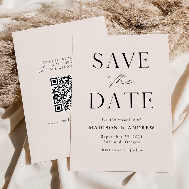 Modern Elegant Cream QR Code Save The Date (Creator Uploaded)