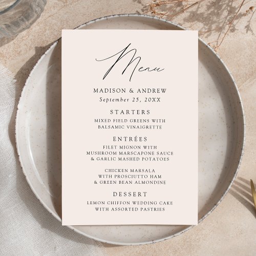 Modern Elegant Cream Wedding Menu