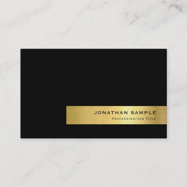 Modern Elegant Creative Black Gold Stripe Luxury Business Card (Front)