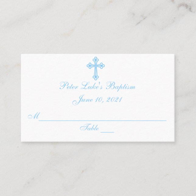 Modern Elegant Cross Bapstism Seating Place Cards (Front)