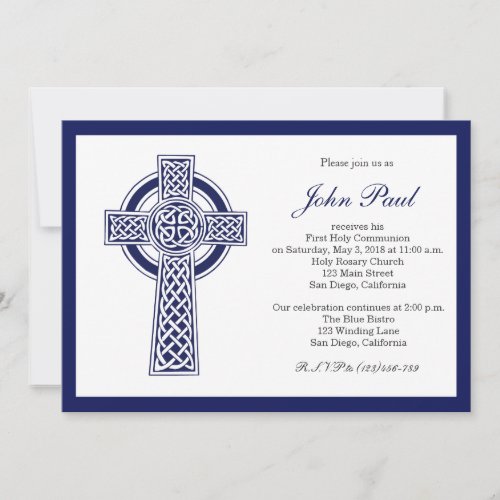 Modern Elegant Cross Communion Invitation for Boys 5" X 7" Invitation Card
