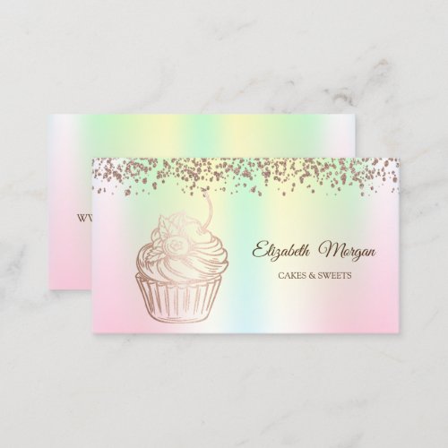Modern Elegant CupcakeSweetsBakery Holographic Business Card