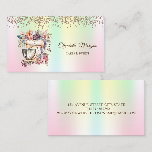 Modern Elegant Cupcake,Sweets,Bakery Holographic Business Card (Front/Back)