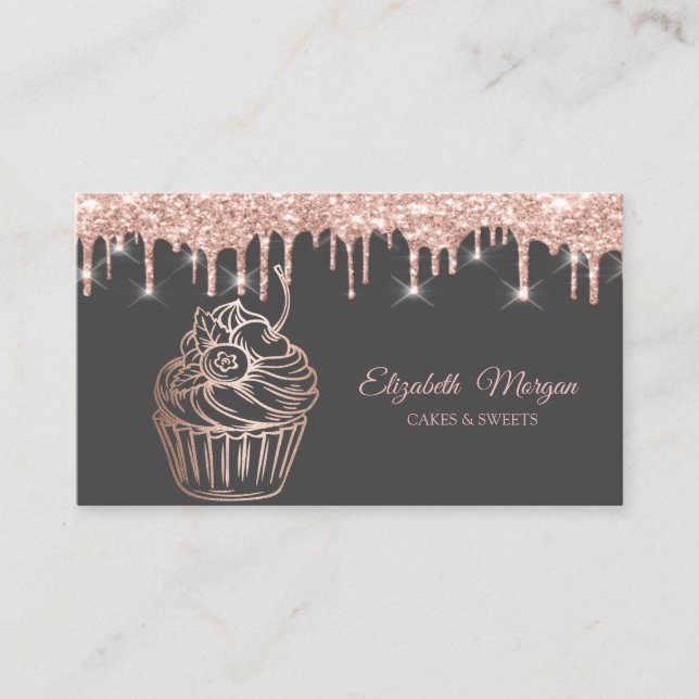 Modern Elegant Cupcake,Sweets,Drips Business Card (Front)