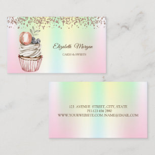 Modern Elegant Cupcake,Sweets,Macaroon Holographic Business Card