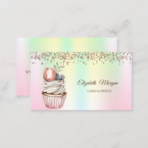 Modern Elegant CupcakeSweetsMacaroon Holographic Business Card