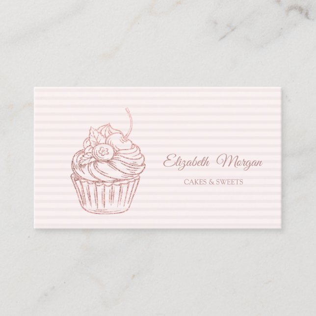 Modern Elegant Cupcake,Sweets,Striped Business Card (Front)