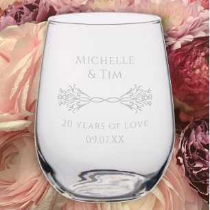 Modern Elegant Custom 20th Wedding Anniversary Stemless Wine Glass