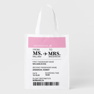 Modern Elegant Custom Bride To Be Boarding Pass Grocery Bag