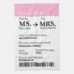 Modern Elegant Custom Bride To Be Boarding Pass Kitchen Towel