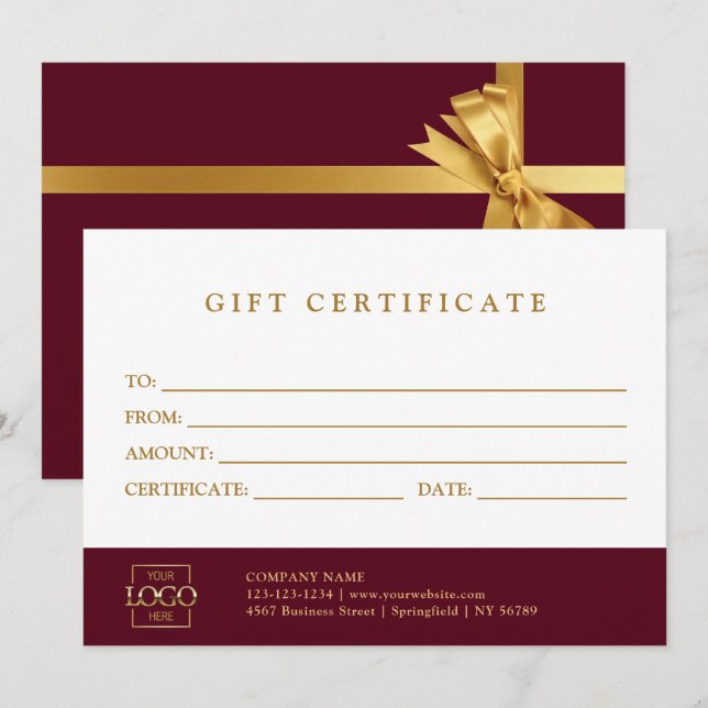 Modern Elegant Custom Business Gift Certificate (Front/Back)