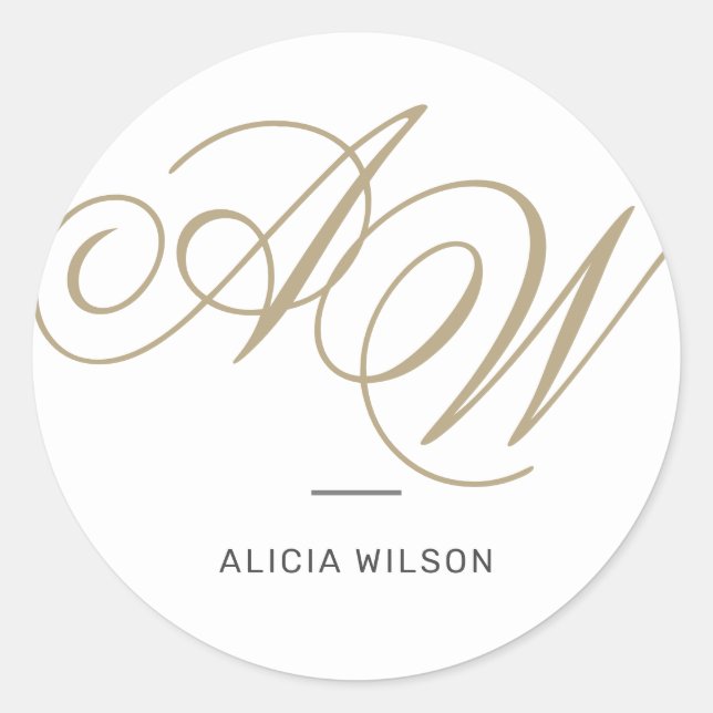 Modern elegant custom full name initial monogram classic round sticker (Front)