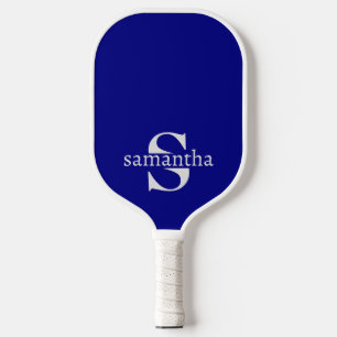 Modern Elegant Custom Initial Name Navy Blue Pickleball Paddle
