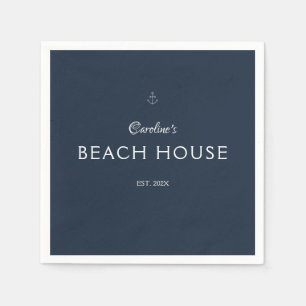 Modern Elegant Custom Name Navy Blue Anchor Napkins