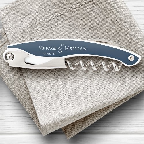 Modern Elegant Custom Name Wedding Date Waiters Corkscrew