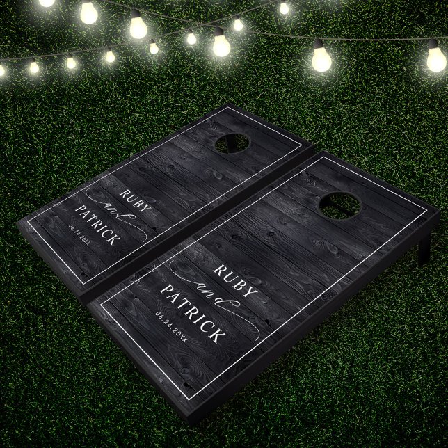 Modern Elegant Custom Names Wedding Date Cornhole Set (Creator Uploaded)
