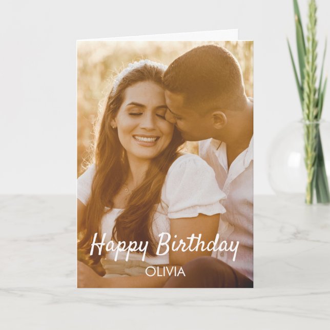 Modern Elegant Custom Photo Happy Birthday Card (Front)