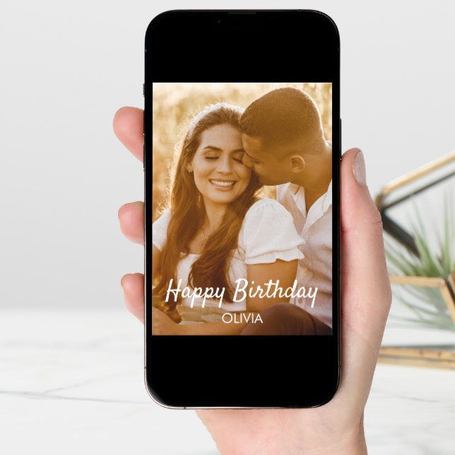 Modern Elegant Custom Photo Happy Birthday Card (Front Digital)